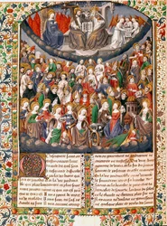 A Corte Celestial ou reinar a felicidade eterna Miniatura tirada de "De civitate dei" (A Cidade de Deus) por Santo Agostinho de Hipona (354-430) pelo Mestre Francisco (século XV) 1470 Chantilly, conde do museu