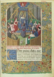 Anabasis de Xenofonte traduzido por Claude de Seyssel: cena da dedicatória, o manuscrito é uma oferta do tradutor a Luís XII.