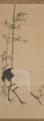 Gruas, Bambu e Pinho, Período Edo (tinta e cores aquosas sobre seda)