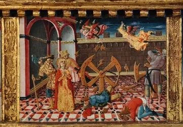Madona e Menino com os Santos Tiago, Agostinho, Bernardino e Margarida, primeiras décadas do século XIV (têmpera sobre painel)