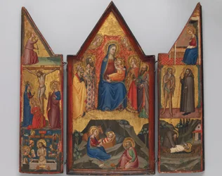 A Madonna e a Criança Entronizada com Santos... ...e abaixo da Natividade..., ca. 1380-90.