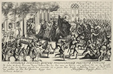 Santa Catarina protege Carlos IV durante a revolta popular de Pisa em maio de 1355