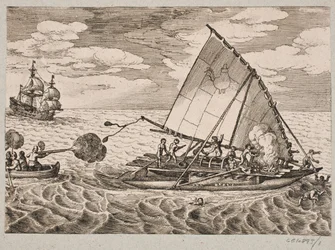 Navio de captura holandês com pessoas selvagens e crianças