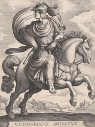 Imperador Vespasian on Horseback, da série The First Twelve Roman Caesars, placa 1..., 1610-50.