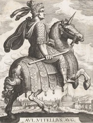 Placa 9: Imperador Vitellius a Cavalo, de "Os Doze Primeiros Césares Romanos", depois de Te..., 1610-50.