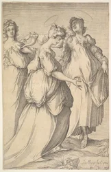 Três figuras femininas halo, ca. 1610-50.