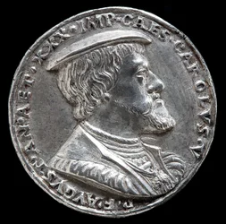 Carlos V, 1500-1558, Rei de Espanha 1516-1556, Santo Imperador Romano 1519 [obverso], 1530.
