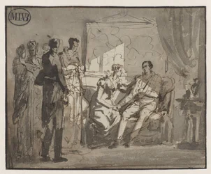 A rainha Wilhelmina visita o príncipe de Orange ferido, após a batalha de Waterloo, em Bruxelas