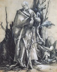 São João na floresta, ca. 1515, de Matthias Grunewald (1470-1528), giz preto sobre papel, 37x29 cm. Alemanha