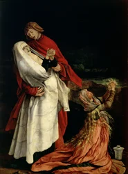 A Virgem e Maria Madalena aos pés da Cruz, pormenor do Retábulo de Isenheim, c.1510-15 (pormenor de 3706)