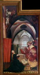 Altarpe de Issenheim (ou Isenheim): Painéis "A Anunciação" de Mathis Neithardt Gothardt este Matthias Grunewald (1480-1528) (ec.all.) 1512-1516 Colmar, Musee Unterlinden