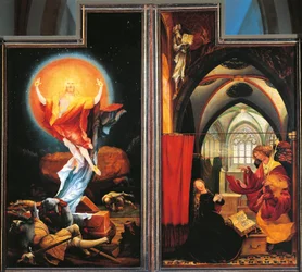 A Anunciação e Ressurreição de Cristo, detalhe do Altar de Isenheim, c.1512-16 (óleo sobre painel)