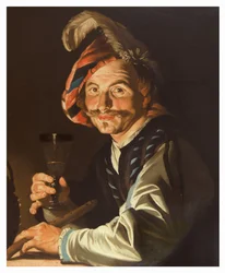 Tocador de flauta com um copo de vinho, c.1615-50 (óleo sobre tela)