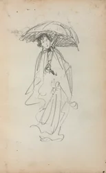 Caderno de desenho italiano: Mulher em pé com guarda-sol, página 259, 1898-1899.