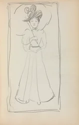 Caderno de desenho italiano: Mulher em pé com guarda-sol, página 233, 1898-1899.