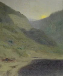 Paisagem ao entardecer (óleo sobre tela)