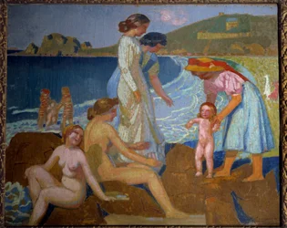Baigneuses a Perros Guirec (Perros-Guirec) Século XX (óleo sobre tela)