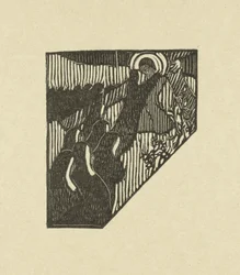 Ilustração representando Cristo e freiras carregando a cruz com um poema na coleção de poesia Sagesse de Paul Verlaine Deux nouveau bois pour Sagess de Paul Verlaine L