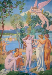 A história de Psyche, Painel I. Eros é atingido pela beleza de Psyche