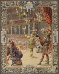 Louis XIV, fantasiado como o sol, dançando no le ballet de la nuit