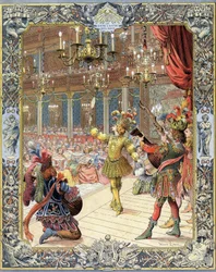 Luís XIV, participante do "Ballet de la Nuit", libreto de Isaac de Benserade (1612-1691), com um fato de sol no grande salão do Pequeno Bourbon (Petite Bourbon) em Paris, 23 de Fevereiro