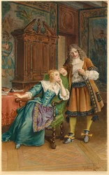 Molière lê uma nova peça a Armande Bejart (ilustração)