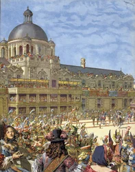 O Carrossel Real (torneio de cavaleiros), dado em 1662, em frente ao Palais des Tuileries em Paris sob o comando de Luís XIV conhecido como Le Roi-Soleil (Rei Soleil ou Luís o Grande