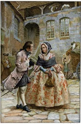 O primeiro encontro - em «História de Manon Lescaut e do cavaleiro Des Grieux», do abade Prévost (1697-1763), escritor francês. Gravura segundo desenhos de Maurice Leloir (1885).
