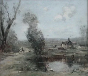 Um trilho junto a um rio no norte da França (óleo sobre painel)