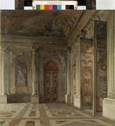 Vestíbulo no Palácio de Versalhes. Pintura por Maurice de Lobre (1862-1951)