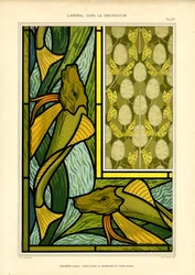 Composições Art Nouveau com peixes e libélulas (litografia)