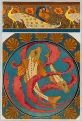 Desenhos para Peacock and Poppy Border, pub. 1897.