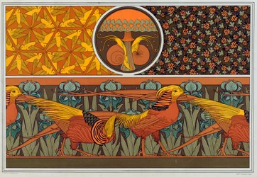Desenhos para borda de papel de parede e tecido: pássaros, joaninhas e samambaia de cabelo de donzela, pub. 1897.