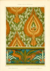Águias e fauna exótica em Arte Nova (litografia)