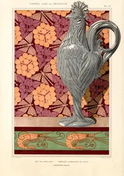 Jarra em forma de galo com flores de umbela e padrão de camarão (litografia)
