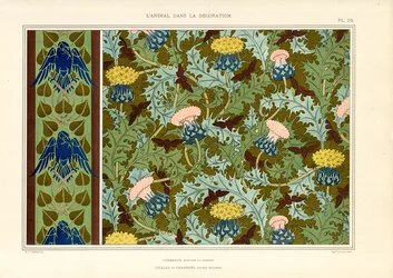 Ornamentação de cardo com insectos e corvos (litografia)