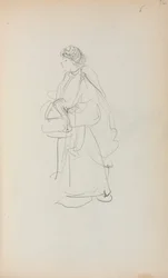 Caderno de esboços italiano: Mulher de pé segurando uma mochila (página 56)