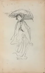 Caderno de esboços italiano: Mulher de pé com guarda-sol (página 259)