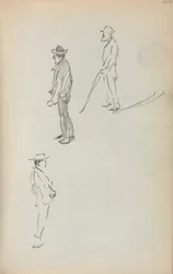 Caderno de esboços italiano: Três homens de pé (página 44)