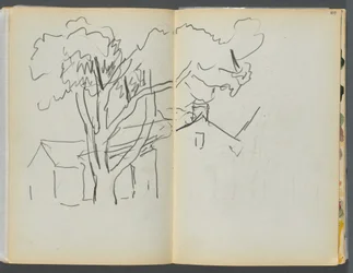 Sketchbook- The Granite Shore Hotel, Rockport, páginas 106 e 107: Árvore com casas