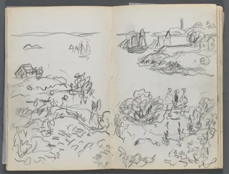 Sketchbook, The Dells, N° 127, página 042  43: Enseada com barcos e figuras
