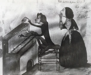 Caricatura de Franz Liszt (1811-1886) e George Sand (1804-1876) em Nohant em 1832, Desenho de Maurice Sand (1825-1889)