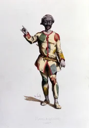 Arlequim em 1570. Maurice Sand "Máscaras e Jesters" Paris século 19. (Maurice Sand era o filho de George Sand)