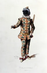 Arlequim em 1671. Maurice Sand "Máscaras e Jesters" Paris século 19. (Maurice Sand era o filho de George Sand).
