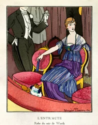 Intervalo. Moda parisiense: Vestido de noite de Charles Frederic Worth (1825-1895)