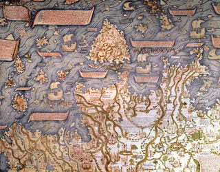 Vista do arquipélago do Bornéu Detalhe do mapa do mundo (mappamundi) do irmão Maurus (Mauro) camaldolese 1459 Biblioteca Marciana, Veneza