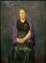 Retrato de Minna Beckmann-Tube com lenço púrpura