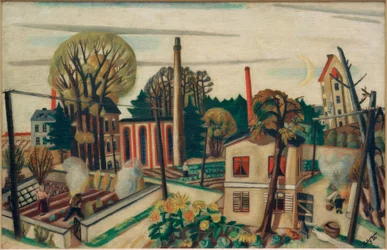 Paisagem perto de Frankfurt, com fábrica