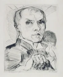Autorretrato com estilete (folha 19 de «Rostos»)