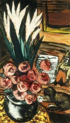Natureza Morta com Rosas Vermelhas e Butchy; Stillben mit Roten Rosen und Butchy